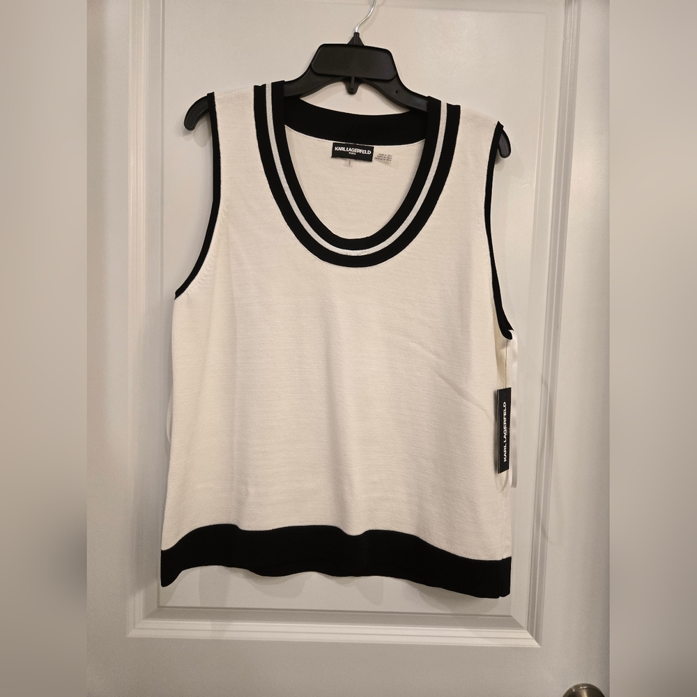 Karl Lagerfeld Women's Black and White Sleeveless Top
